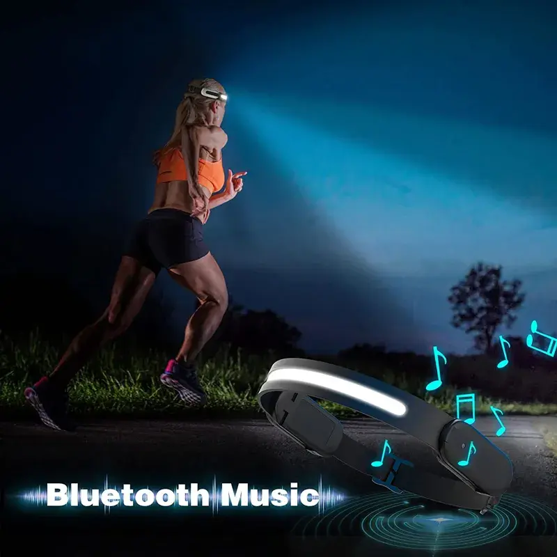 Wide Beam Lightweight LED Headlamp Rechargeable with Motion Sensor New Phone Music Function