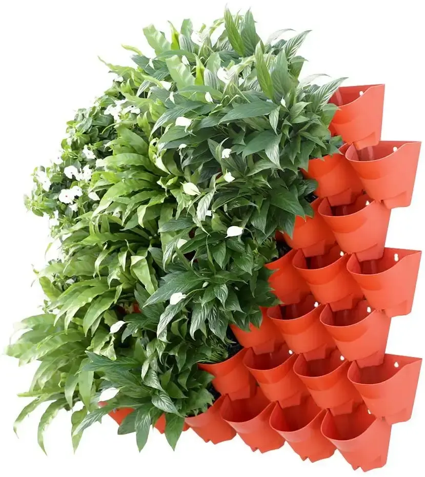 Plastic Vertical Green Stackable Self Watering Flower Pot Tower Green Wall Planter