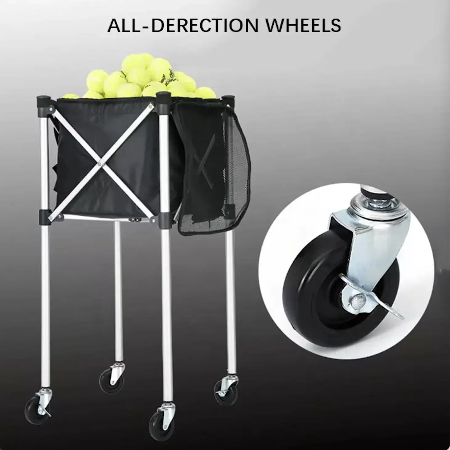 160pcs Storage Portable Tennis Ball Cart Foldable Frame Tennis Balls Hopper Basket Practice Ball Pickup Tennis Basket with Wheel