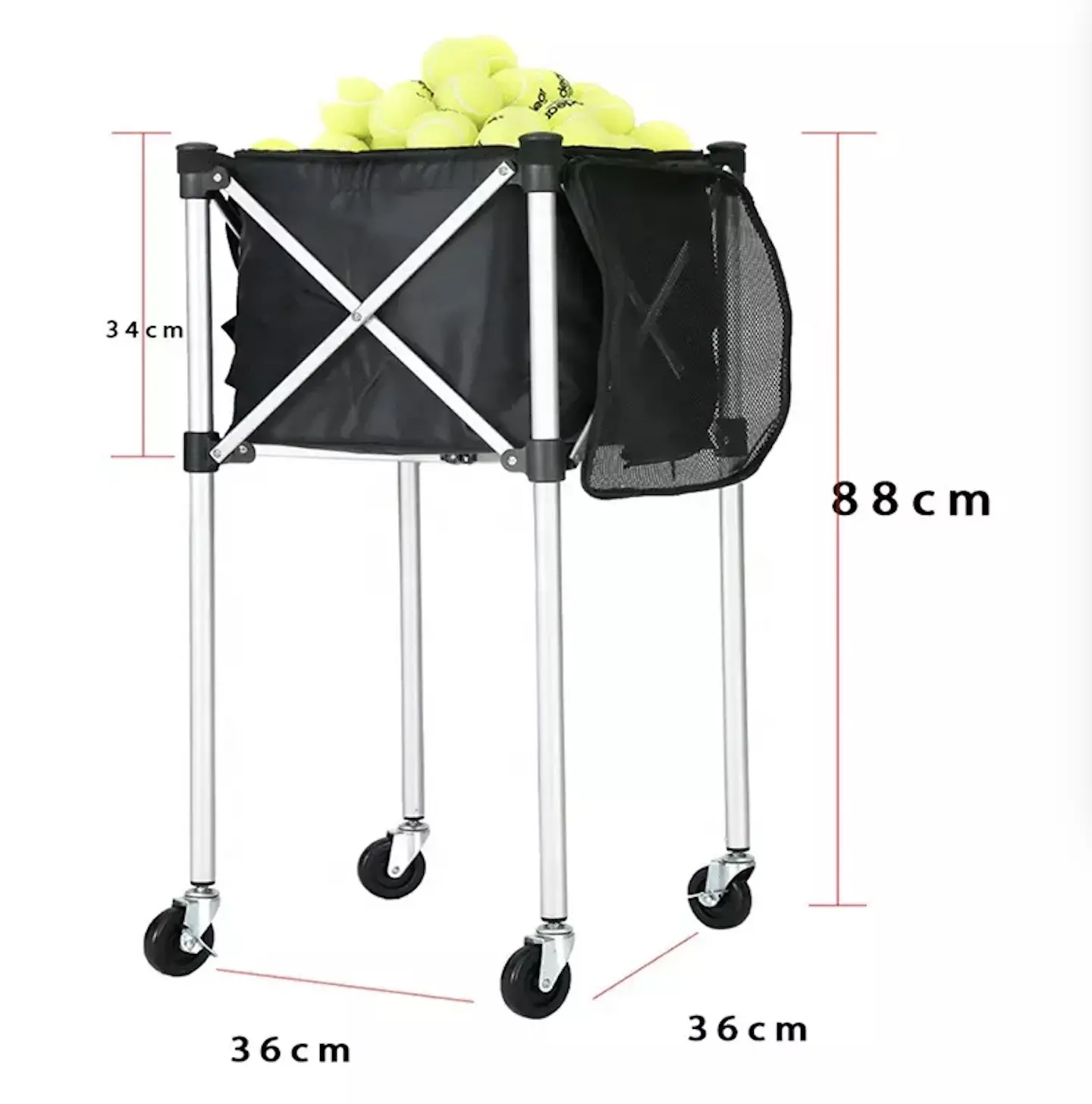 160pcs Storage Portable Tennis Ball Cart Foldable Frame Tennis Balls Hopper Basket Practice Ball Pickup Tennis Basket with Wheel