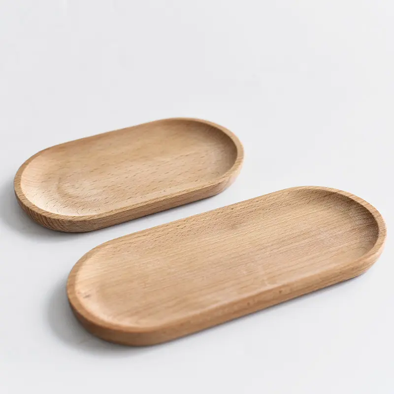 Myoya Japanese cutlery plate, wooden plate, beech oval tray, mini solid wood small dinner plate, children’s whole wood wooden plate