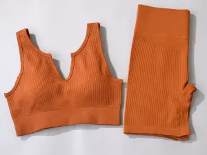 Gano deep U V sport bra motorcycle ensemble yoga fitness shorts workout set