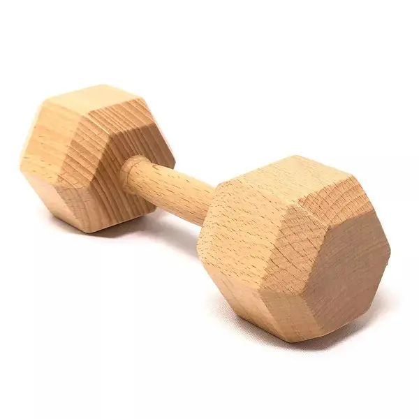Perfect Toddler Gift Natural Untreated Wood Dumbbell Baby Rattle Toy