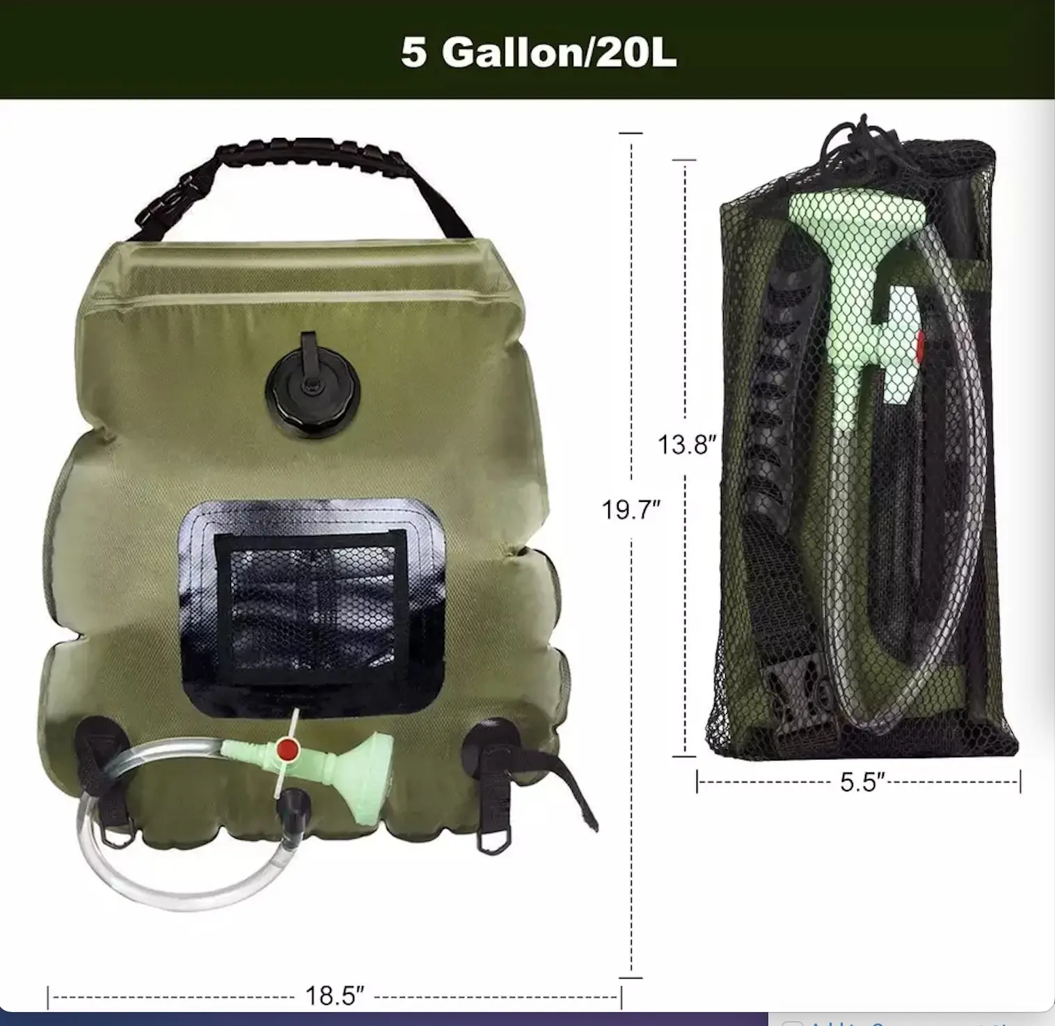 Factory OEM 20L outdoor PVC Hiking travelling Beach portable pool camping solar bath shower heating water bag
