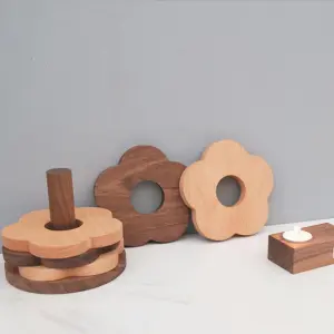 Nordic wood insulated mat, Japanese dish mat, plum round pot mat, coaster, black walnut, beech