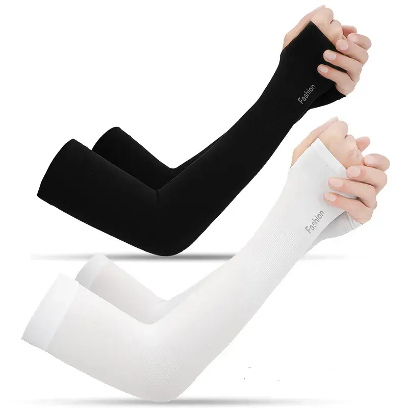 Summer Outdoor Sports Sun Protection and Anti-ultraviolet Pure Color Ice Silk Sleeves Fingerless and Finger sleeves Featured Image