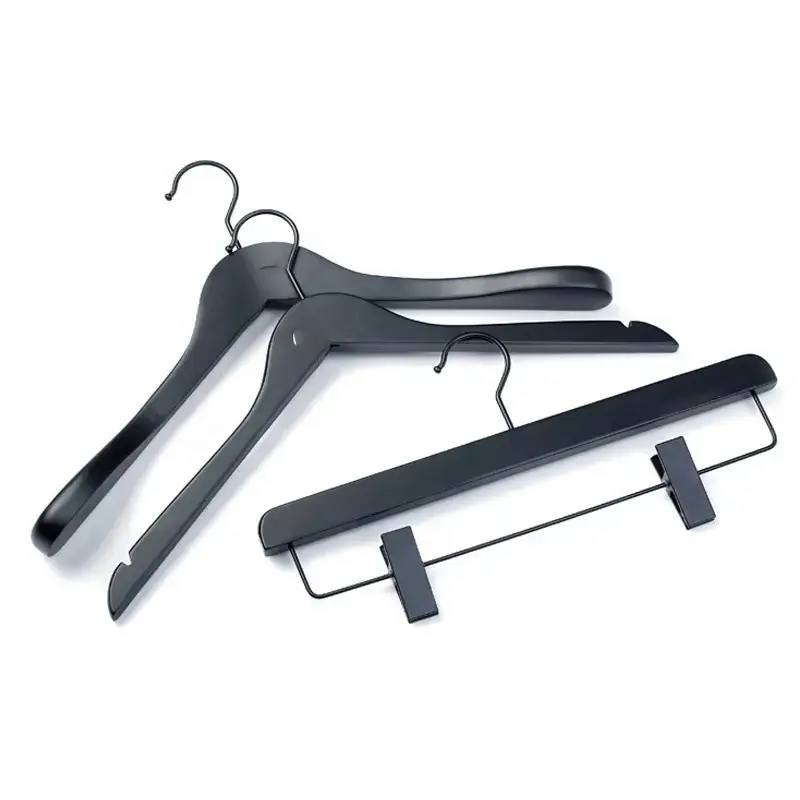 Clothing Hanger Custom LOGO Matt Black Wooden Brand Coat Suit Hangers for Clothes