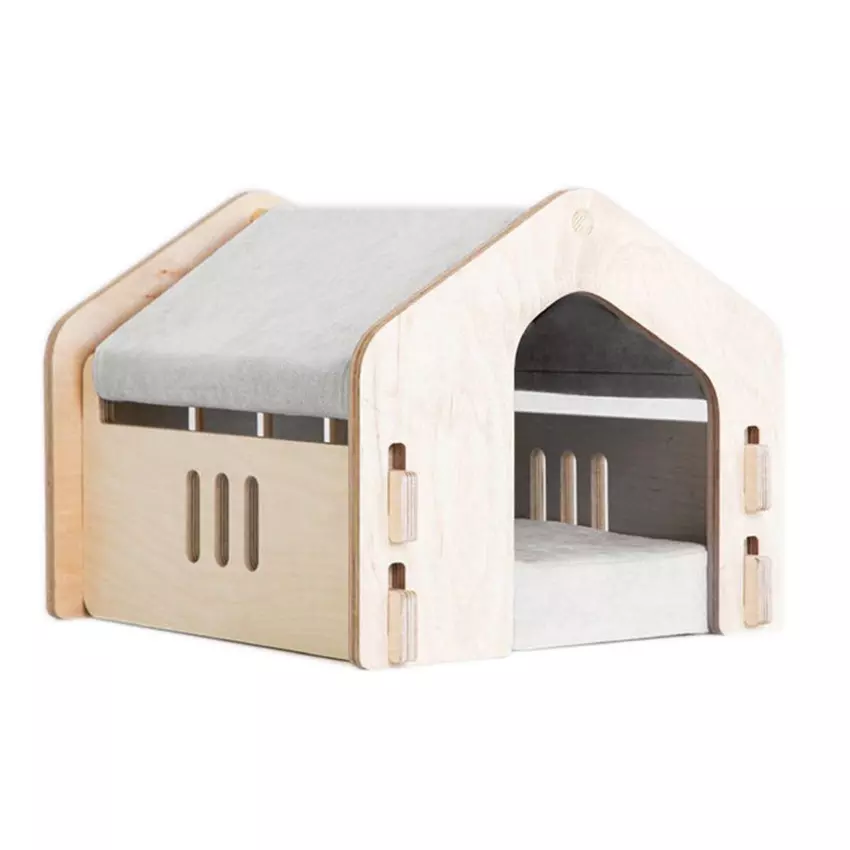 Wooden indoor pet house with mattress for small dogs and cats Featured Image