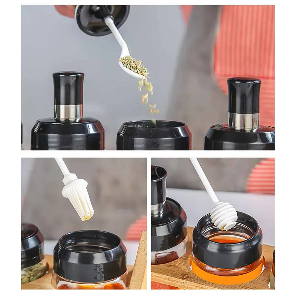 Glass Spice Box Spoon and Lid Integrated Spice Jar Combination Seasoning Jar Kitchen Supplies Home Salt Shaker Oil Bottle