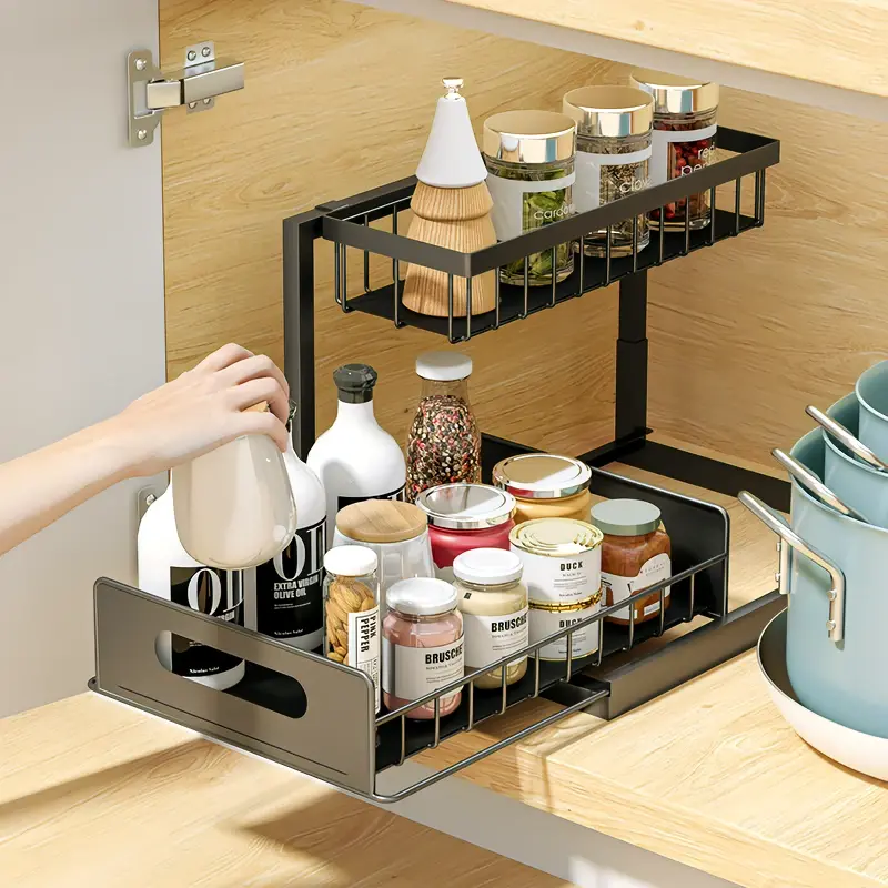 Kitchen cabinet storage shelves, sink storage racks, pull-out drawer basket organizing shelves, removable shelves