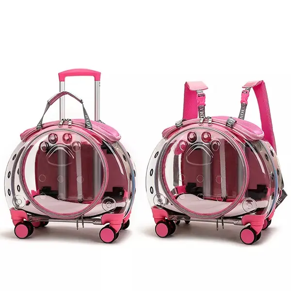 Fashion Hoopet Pink Portable Clear View Trolley Dog Cat House Travel Backpack Pet Carrier Featured Image