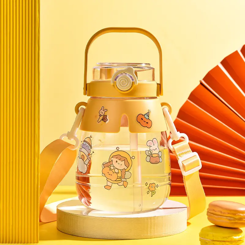 Internet celebrity high-value large-capacity plastic water cup double drink potbelly cup creative straw children’s schoolgirl portable water bottle