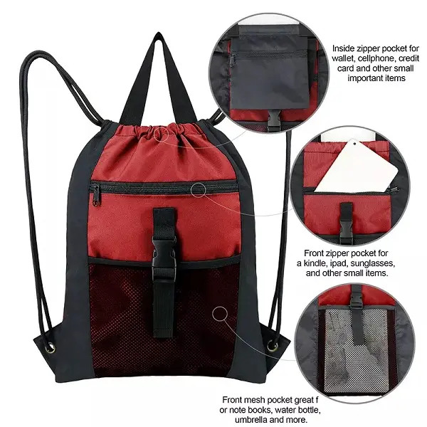 Wholesale Drawstring Polyester Bags Sports Gym Backpack Tote Bag