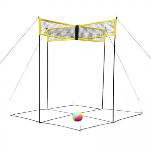 4 people cross beach volleyball net on all sides, meet multi-sport training volleyball net in all directions