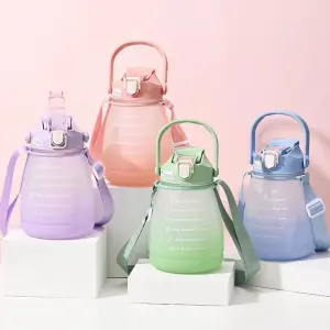 Straw cup summer gradient children’s net celebrity potbelly cup large capacity cute simple silicone casual face value plastic cup