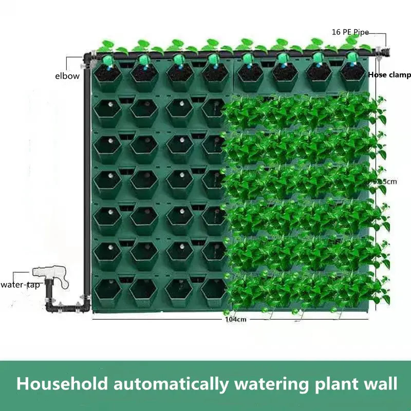 2 Pockets Green Self Watering Vertical Wall Planter Plastic Flower Pots Home Decoration Outdoor And Indoor