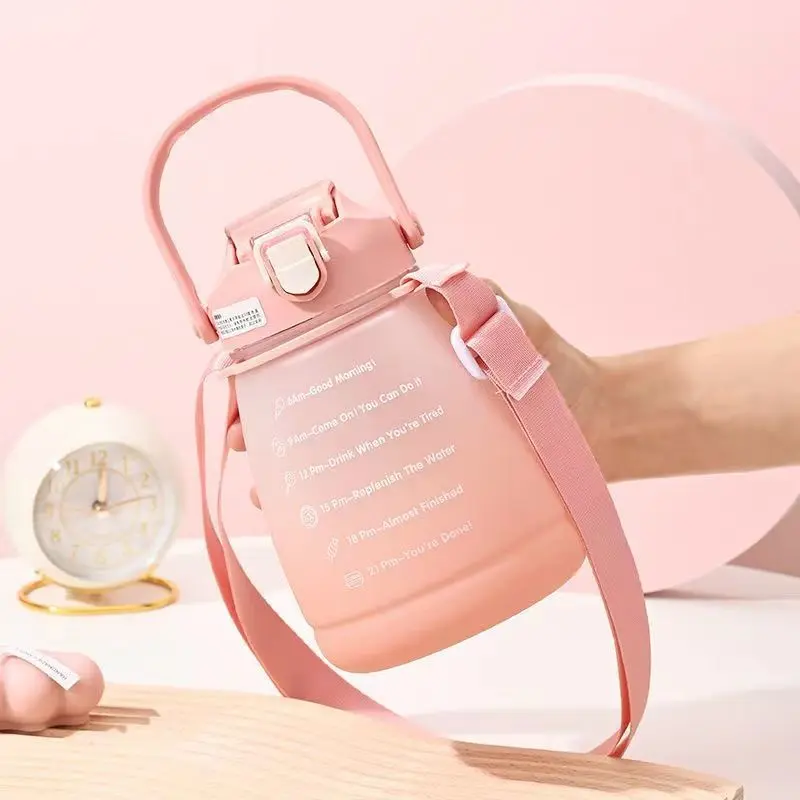 Straw cup summer gradient children’s net celebrity potbelly cup large capacity cute simple silicone casual face value plastic cup