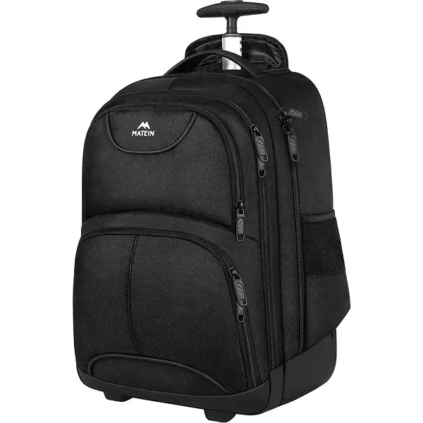 Men Women Waterproof Rolling Trolley Black Laptop Backpack Polyester Carry On BagPack OEM Travel Backpack Featured Image