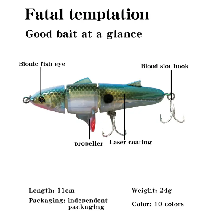 New 3-section propeller surface tractor hard bait 11cm/24g floating pencil plastic Road Runner bionic lure