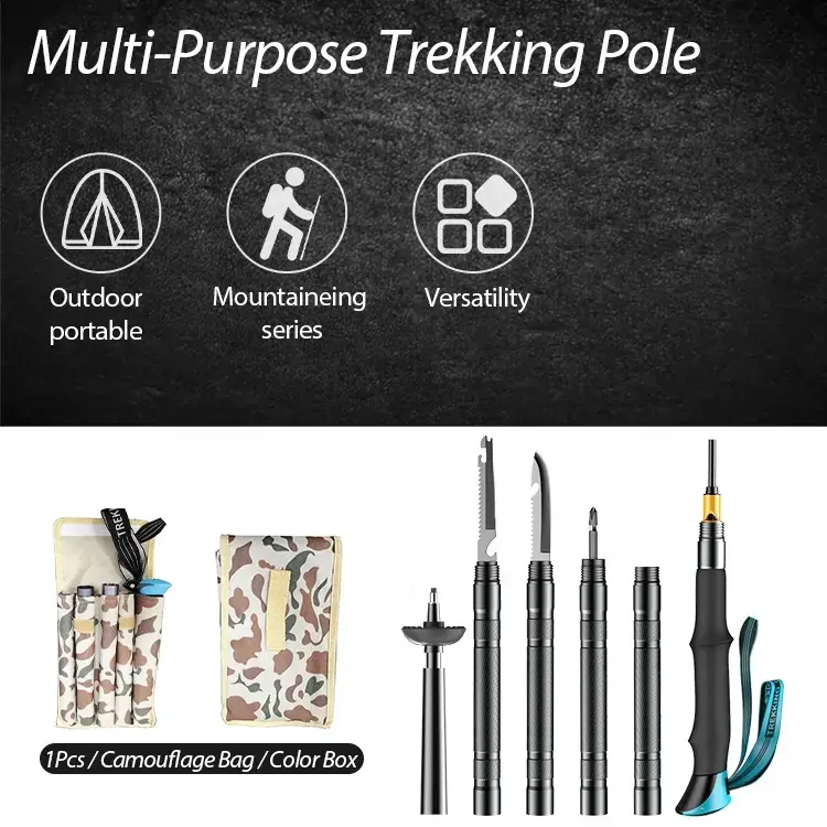 Collapsible Aluminium Multifunctional Tactical Trekking Survival Pole Tactical Walking Stick