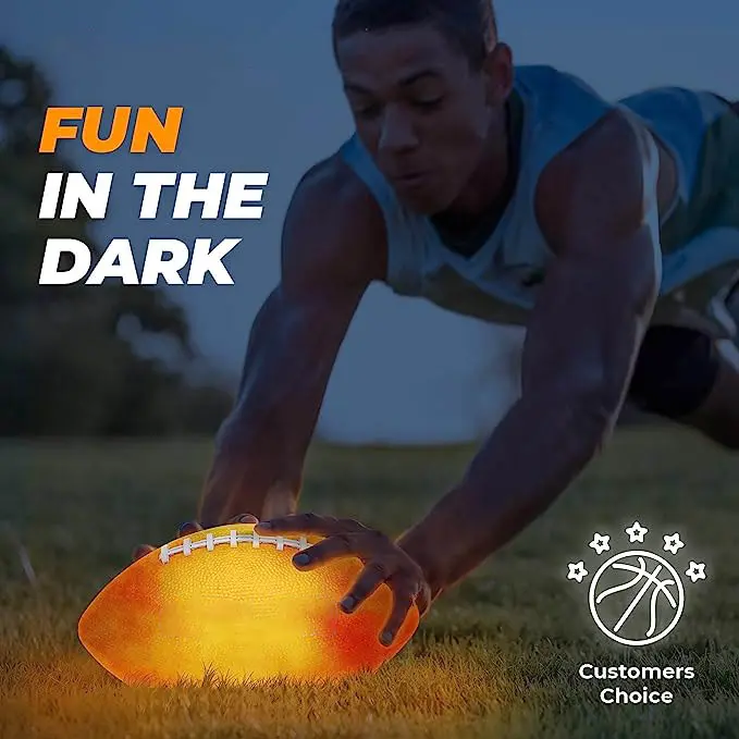 Light Up LED Football – Perfect Glow in The Dark American Football – Official Size 6 – Extra Pump & Batteries