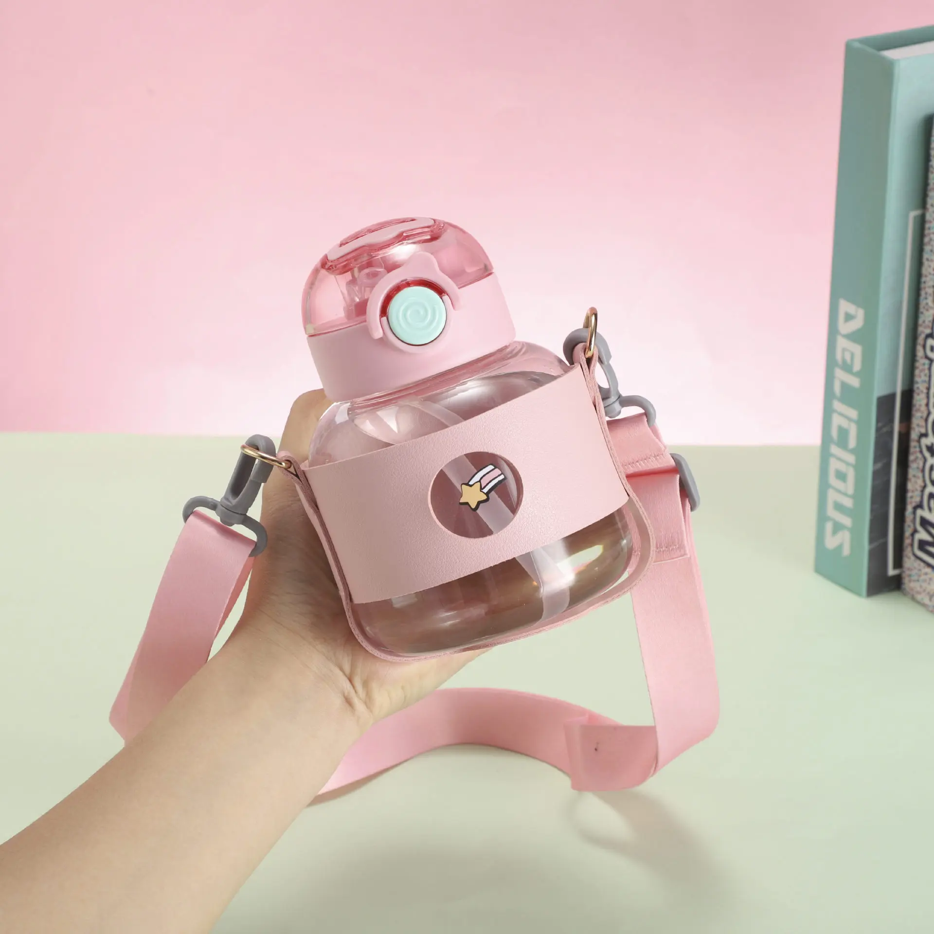 High-value plastic cup, new boys, girls, children with straws, summer school special Internet celebrity potbelly drinking cup