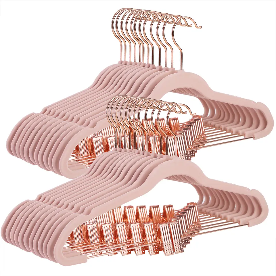 wholesale custom 24 pack non slip rose gold bulk clothes hangers with swivel hook pants velvet hangers
