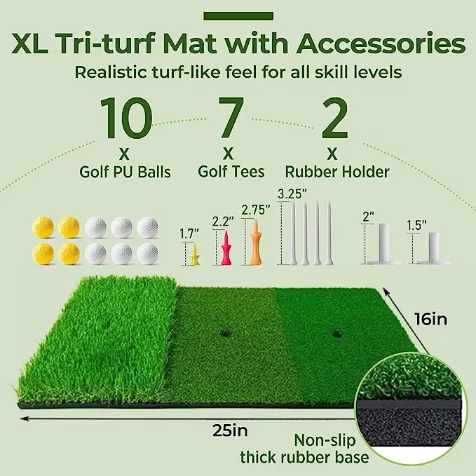 10×7 Feet Golf Practice Mesh with Triple Turf Golf Mat, Professional Cutting Targets