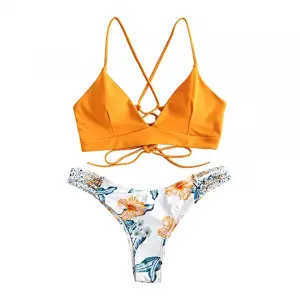 Women’s off-the-shoulder bandage bikini swimsuit high-rise cutout