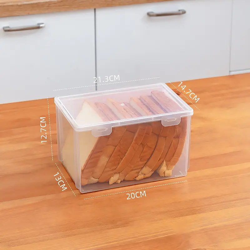 Household crisper box, transparent plastic toast bread storage box for food grade refrigerator, kitchen refrigerator storage box