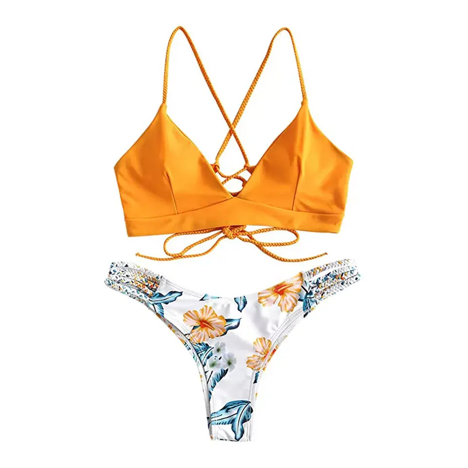 Women’s off-the-shoulder bandage bikini swimsuit high-rise cutout