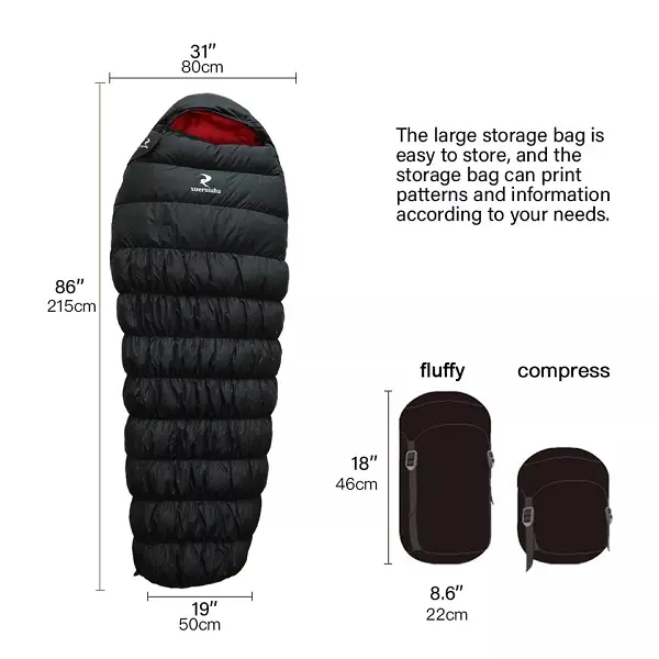 OEM 4 season outdoor camping hiking survival waterproof ultralight mummy duck down goose down sleeping bag