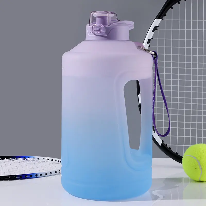 Outdoor large capacity water bottle high appearance gradient sports boys and girls fitness ton barrel plastic portable potbelly cup wholesale