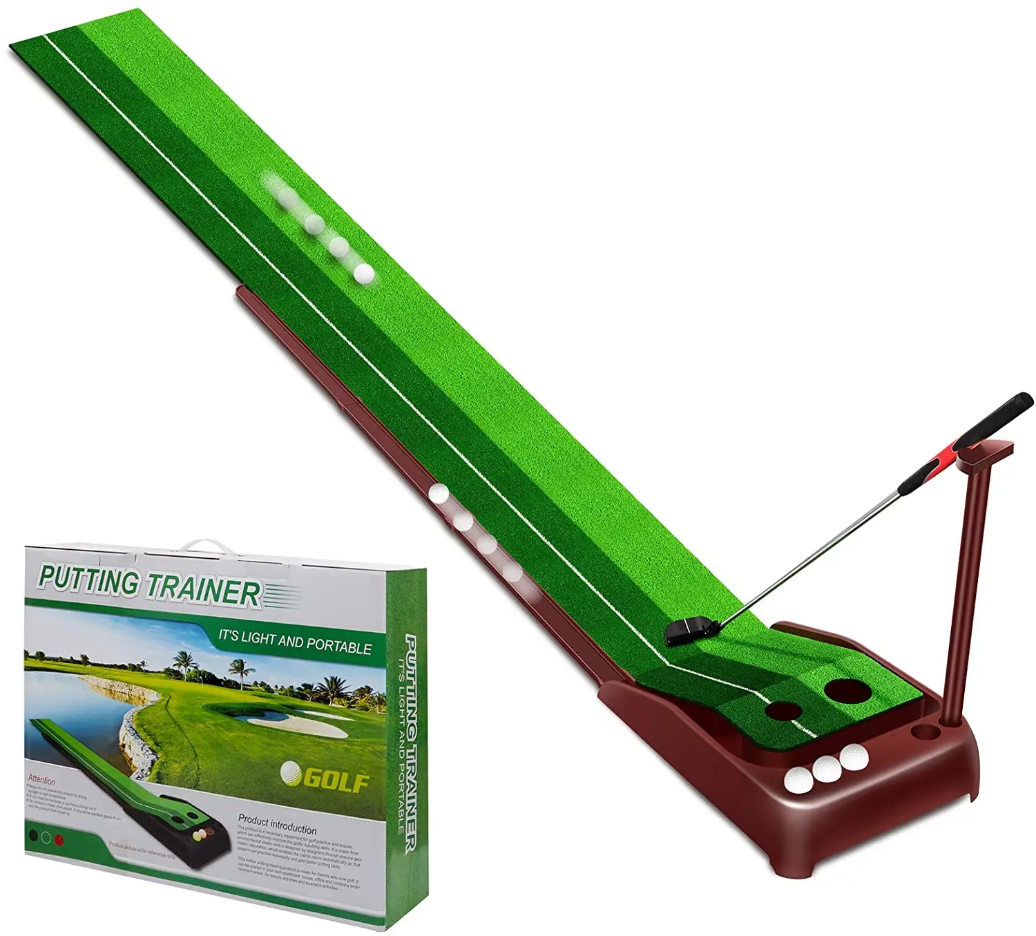 Indoor outdoor swing professional trainer training auto ball return function golf putting mat Featured Image