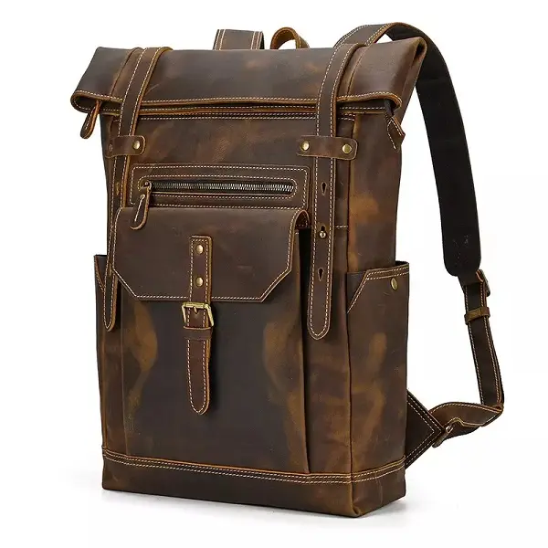 19.7 Inch Large Capacity Laptop Bag Vintage Brown Genuine Leather Travel Backpack For Outdoor Featured Image