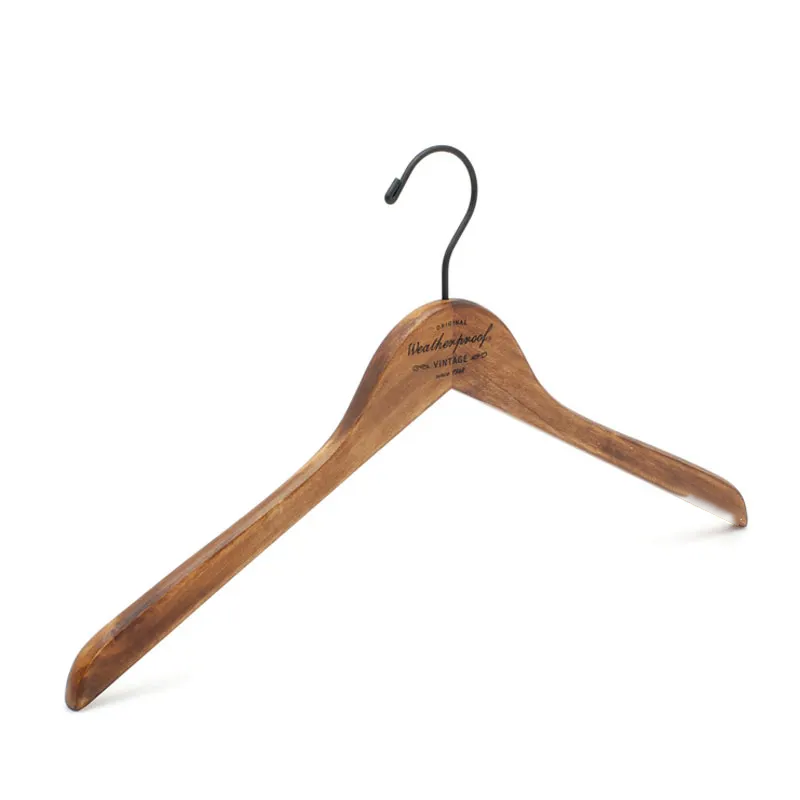 Custom Set Antique Dark Wooden Suit Clothes Hangers with Matt Black Hook