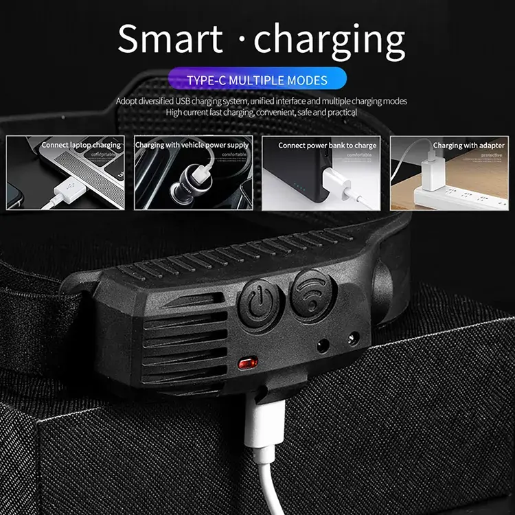 8 Modes 3 Colors Silicone Headlight 230 Degree Usb Rechargeable Headlamp Ipx4 Waterproof 660lm Head Lamp Wtih Motion Sensor