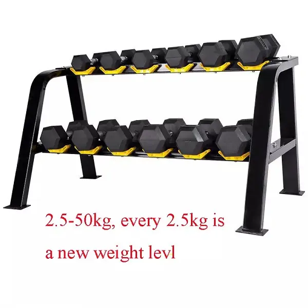 Factory Direct Sale Fitness Equipment Muscle Building Free Weights Rubber Hex Dumbbells