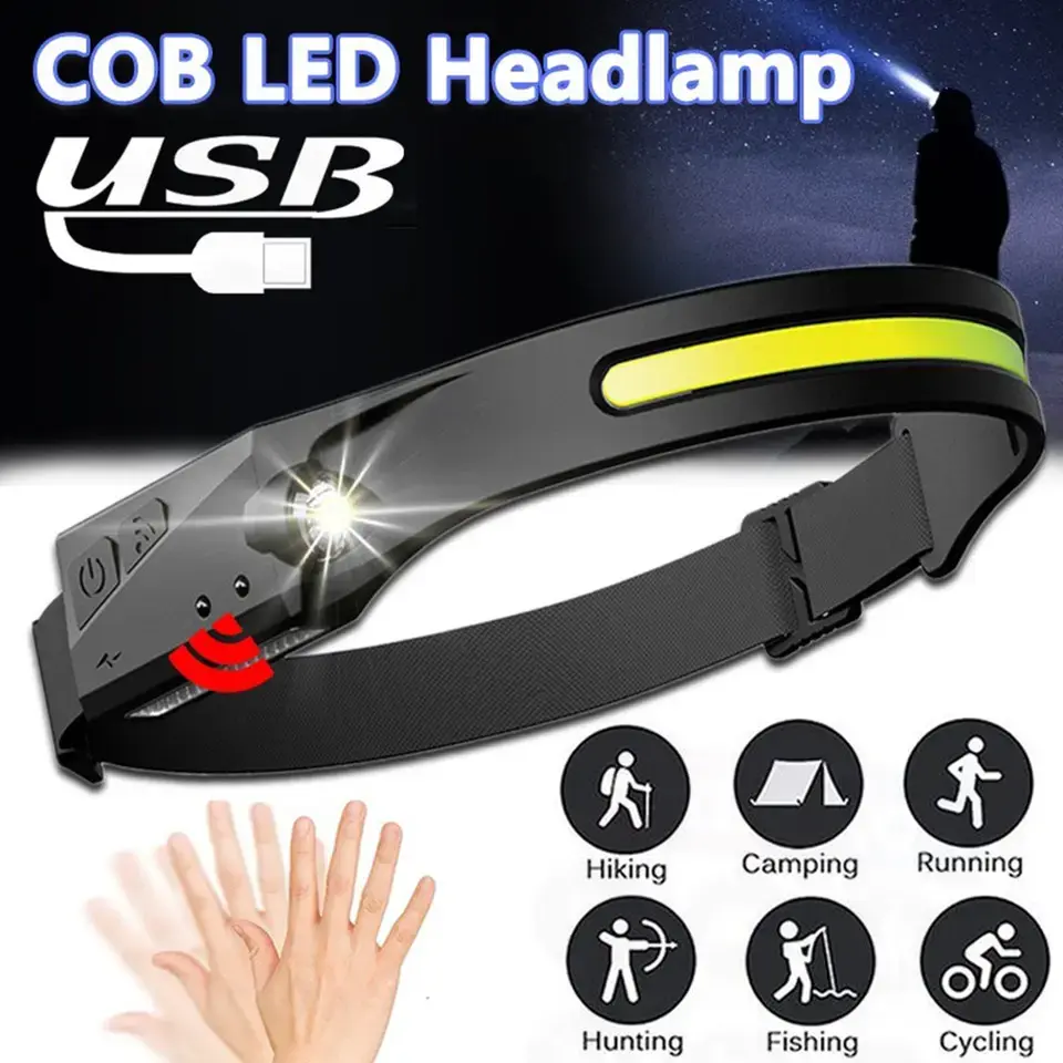 Portable COB Headlamp Rechargeable Adjustable Headband 5 Lighting Modes Headlights For Fishing Camping Outdoor