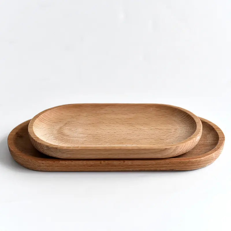 Myoya Japanese cutlery plate, wooden plate, beech oval tray, mini solid wood small dinner plate, children’s whole wood wooden plate