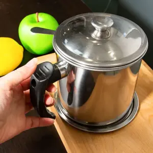 Leak-Proof 304 Stainless Steel Filter Cooking Frying Oil Keeper Can Pot Food Bacon Oil Grease Container With Strainer