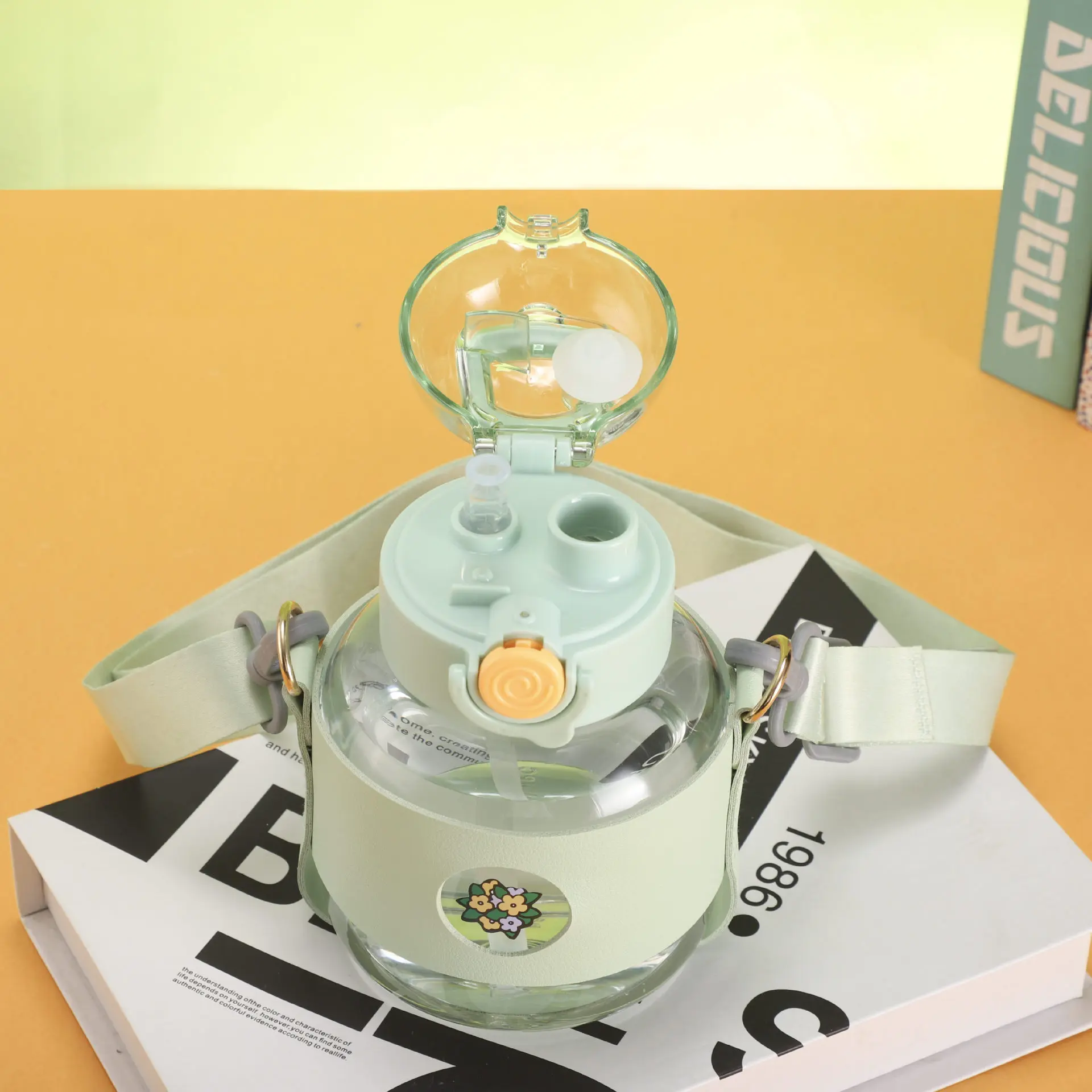 High-value plastic cup, new boys, girls, children with straws, summer school special Internet celebrity potbelly drinking cup