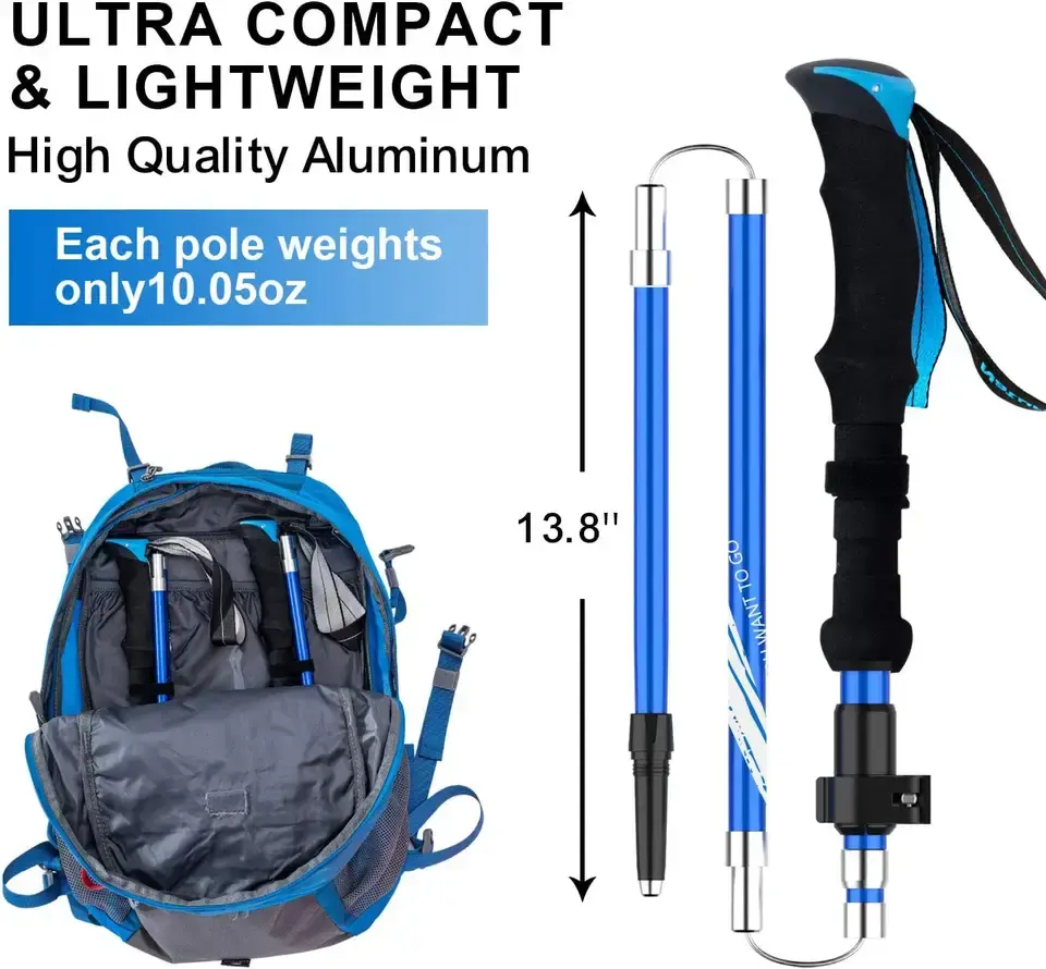 Factory price Collapsible Trekking Hiking Poles,Folding Aluminum Walking Sticks with Quick Lock System 4 Season Accessories