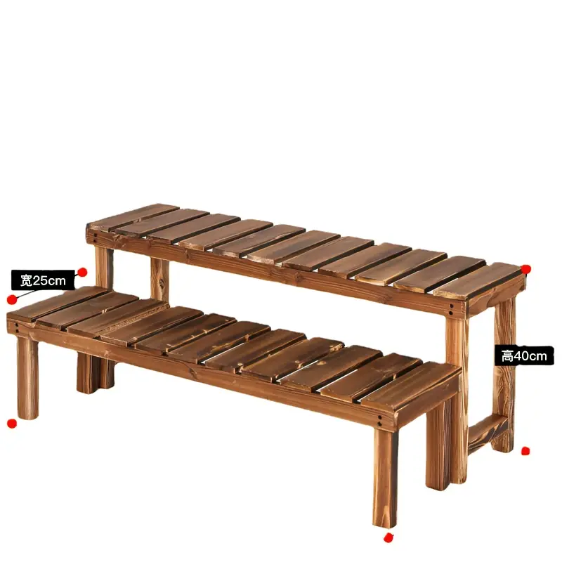 Flower stand wholesale indoor floor carbonization anti-corrosion solid wood single layer flower a few feet step on the stool succulent indoor and outdoor multi-layer Featured Image