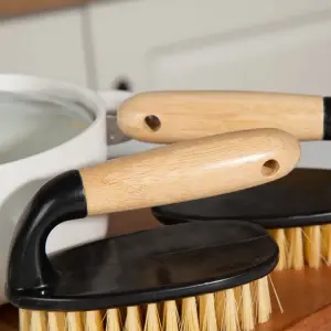 Oem Eco-Friendly Ergonomic Non-Slip Handle Non-Scratch Pot Cleaning Brush Bamboo Kitchen Dish Scrub Brush For Pan Sink