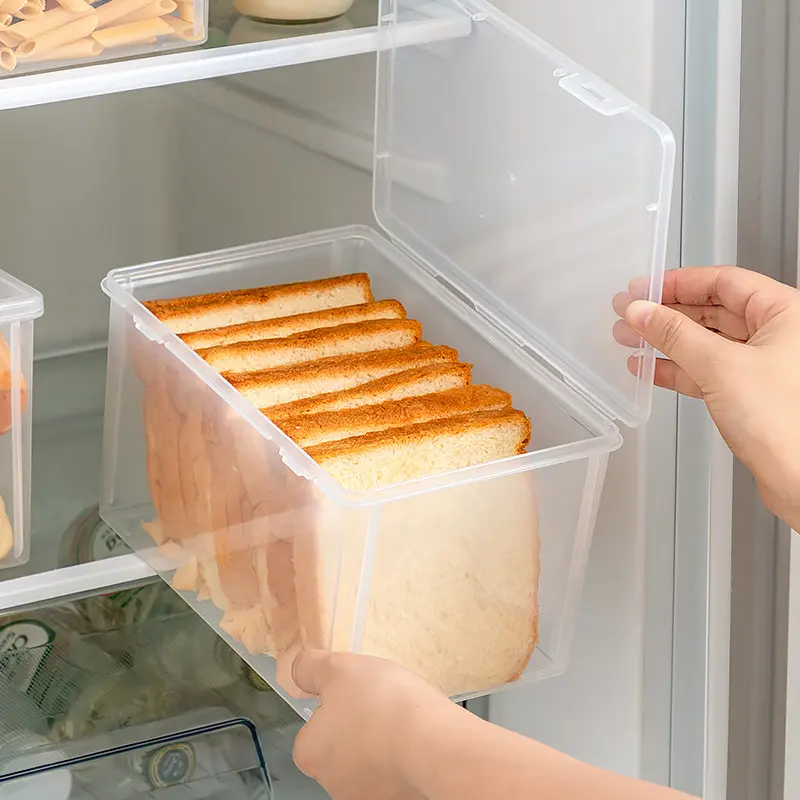 Household crisper box, transparent plastic toast bread storage box for food grade refrigerator, kitchen refrigerator storage box
