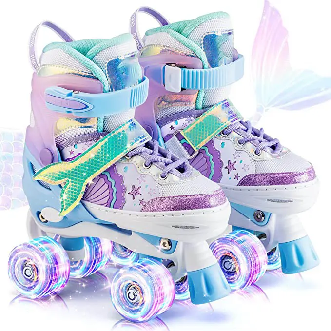 Mermaid or Bunny Strawberry 4 Size Adjustable Light Up Girls Skates