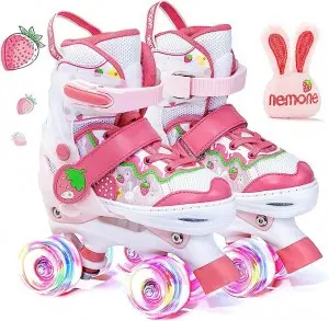 Mermaid or Bunny Strawberry 4 Size Adjustable Light Up Girls Skates